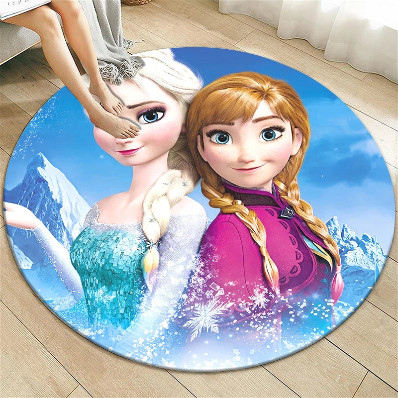 Navak Carpet Princess Elsa Cartoon Print Round Carpet, Bedroom Decorative Carpet, Living Room Bathroom Picnic Camping Entrance Non-slip Mat