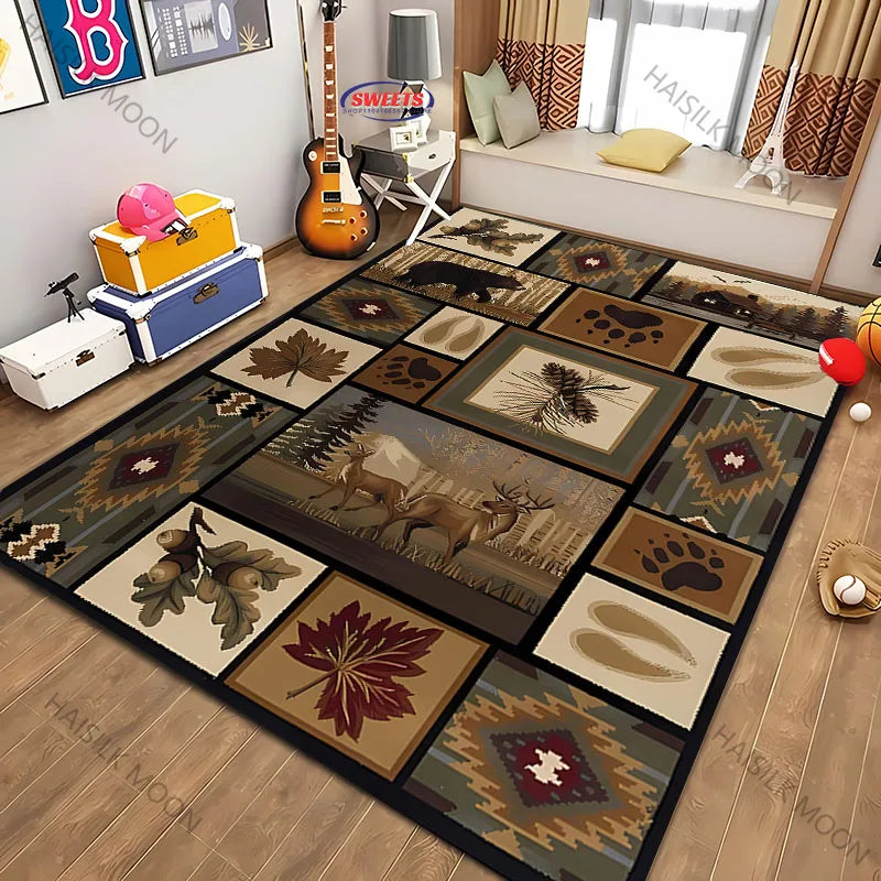 Navak Carpet American Country Retro Style Animal Printed Carpet Rug for Modern Home Decor, Stain Resistant, Kids Play Non-Slip Decor Mat Gift