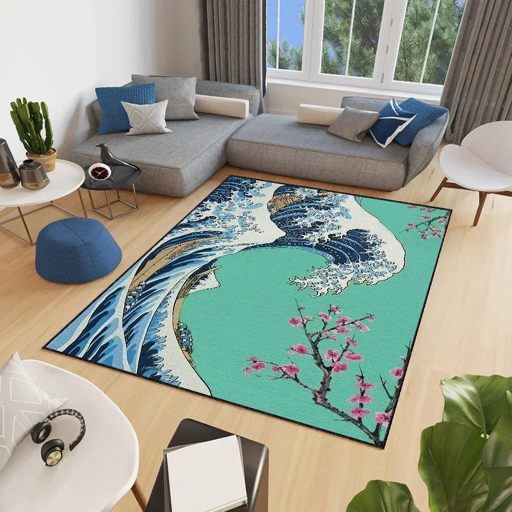 Navak Carpet small Wave Japan carpet Anti-Slip Great Kitchen Kanagawa Bedroom Handmade Tufted Rug Carpet of The Living Room Entrance