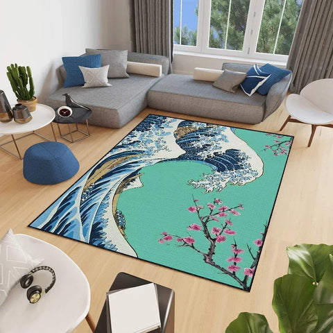 Navak Carpet small Wave Japan carpet Anti-Slip Great Kitchen Kanagawa Bedroom Handmade Tufted Rug Carpet of The Living Room Entrance