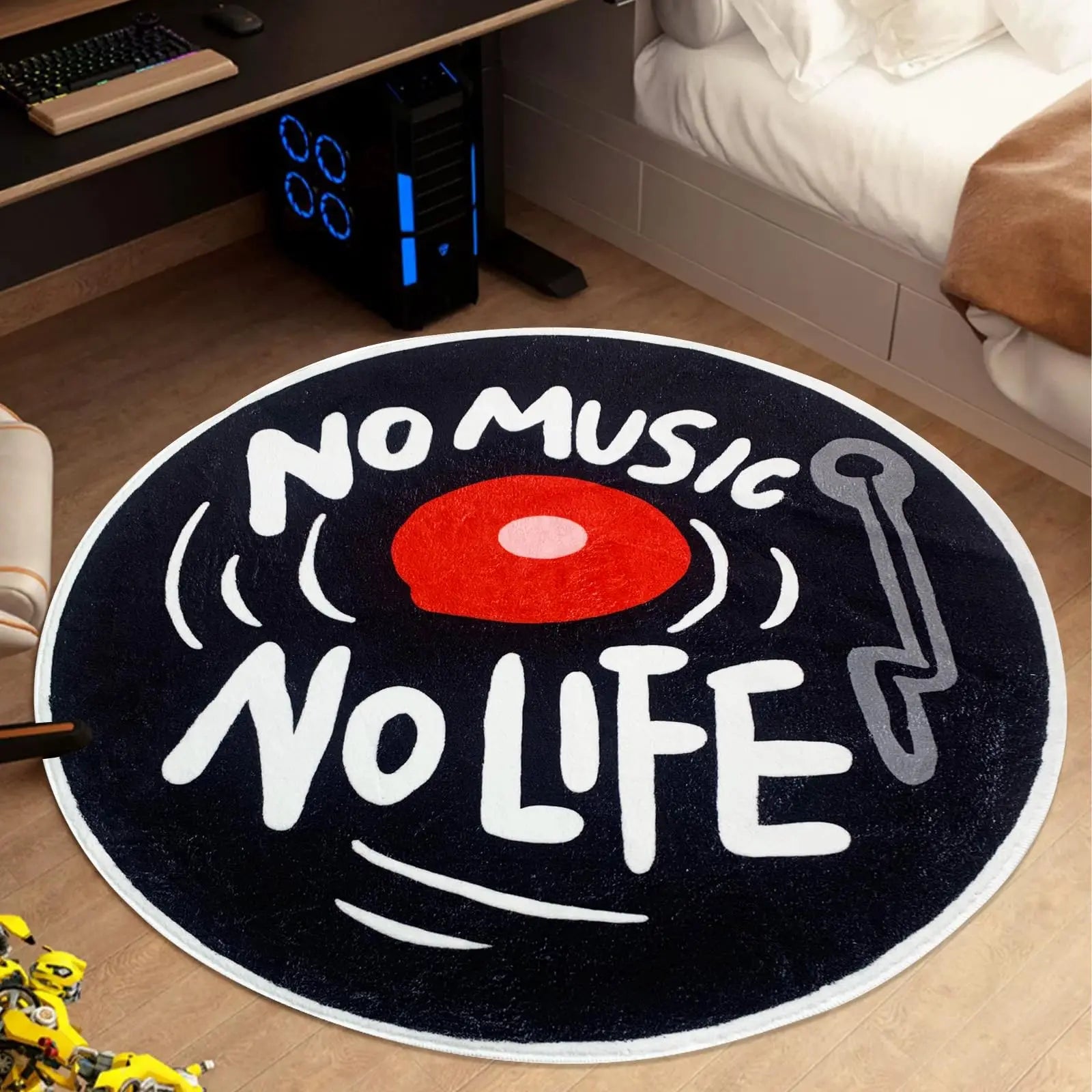 Navak Carpet Round CD Carpet Music Records Area Rug Modern Letter Floor Carpet Non Slip Area Rugs