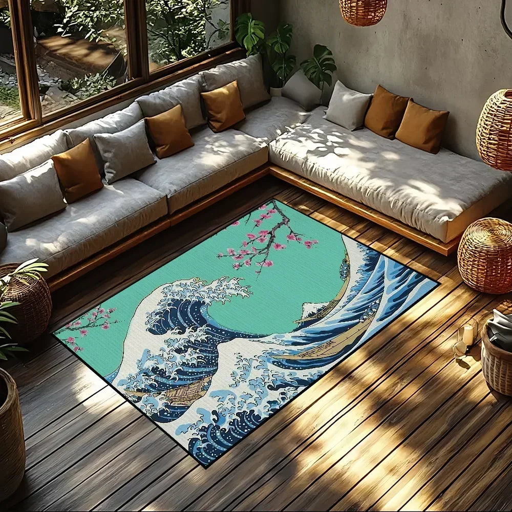 Navak Carpet small Wave Japan carpet Anti-Slip Great Kitchen Kanagawa Bedroom Handmade Tufted Rug Carpet of The Living Room Entrance