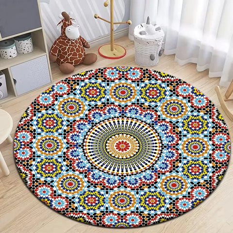 Navak Carpet Moroccan Style Printed Round Carpet for Living Room Area Rugs Camping Picnic Mats Anti-Slip Rug Yoga Mat Doormat Floor Mat