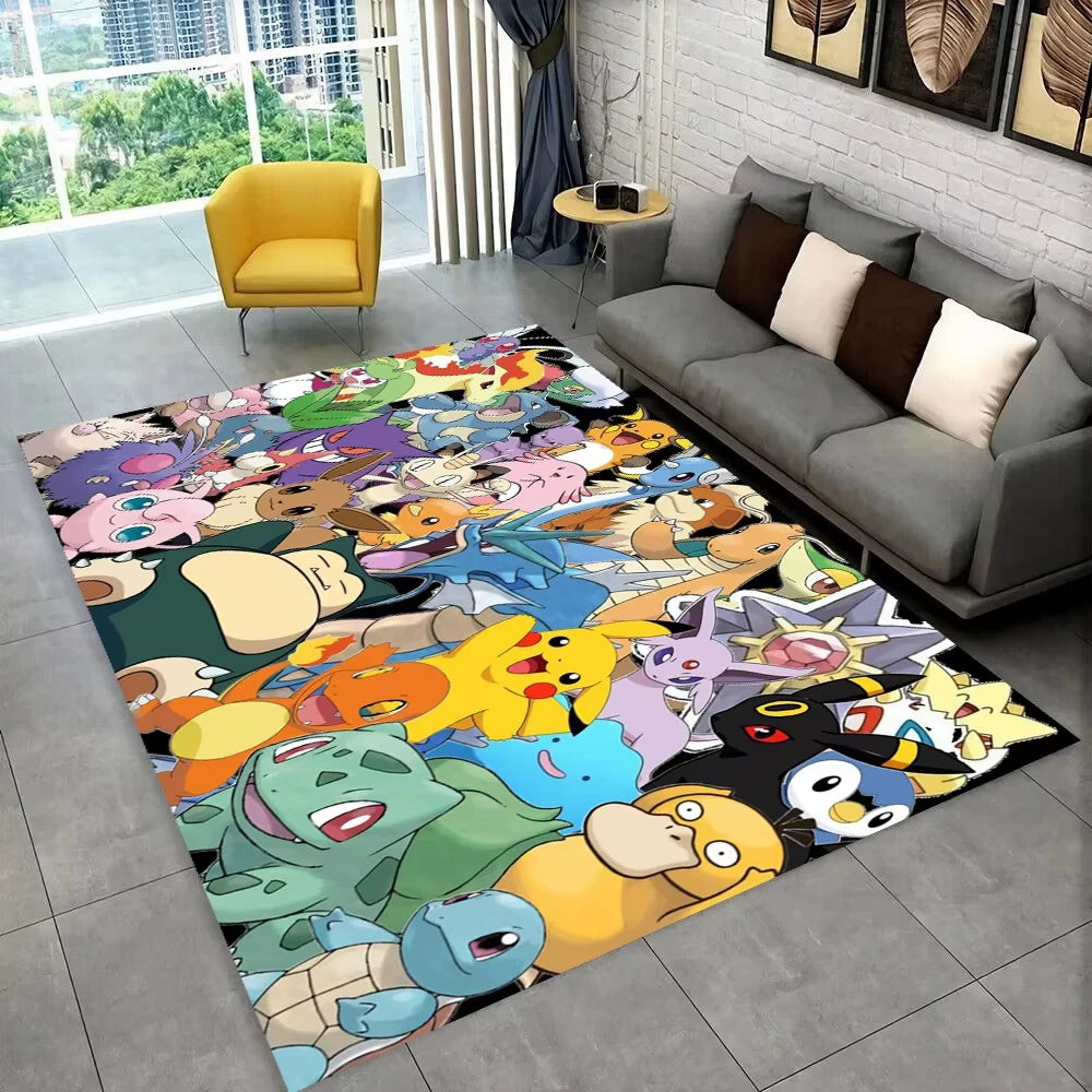 Navak Carpet Daily Picks Fun Pokemon Game Cartoon Floor Mat for Kids Playroom Bedroom Living Room Soft Area Rug Game Theme Carpet Man's Cave Decor