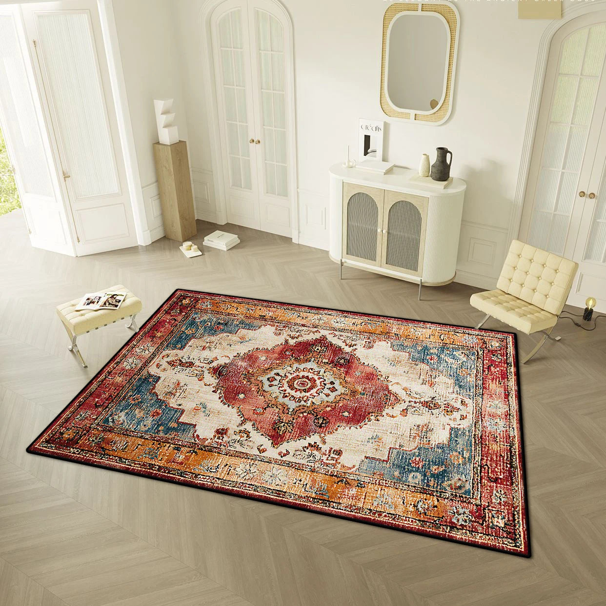 Navak Carpet Persian Retro Style Living Room Carpet Light Luxury Decoration Home Easy Clean Floor Mat Bedroom Cloakroom Non-slip Washable Rug