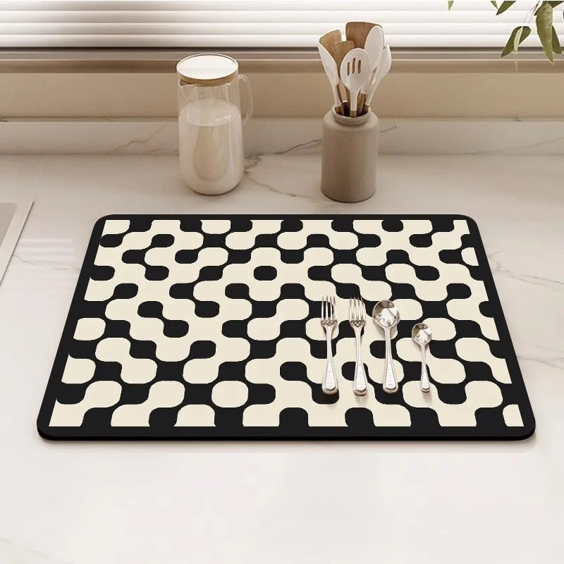 Navak Carpet Minimalis Striped Dish Drying Mat Super Absorbent Ktichen Rug Non Slip Tableware Drain Pad Home Diatom Mud Door Mats Washable