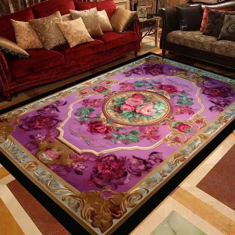 Navak Carpet European Style Peony Flower Luxury Carpet Red Festive Rug Washroom Floor Mat Bedroom Decor Rugs Living Room Rugs for Bedroom