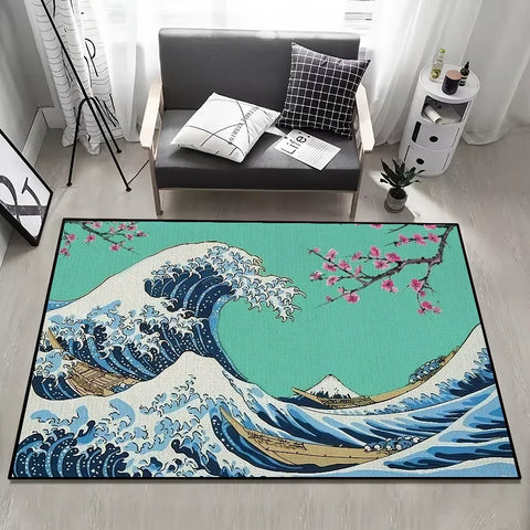 Navak Carpet small Wave Japan carpet Anti-Slip Great Kitchen Kanagawa Bedroom Handmade Tufted Rug Carpet of The Living Room Entrance