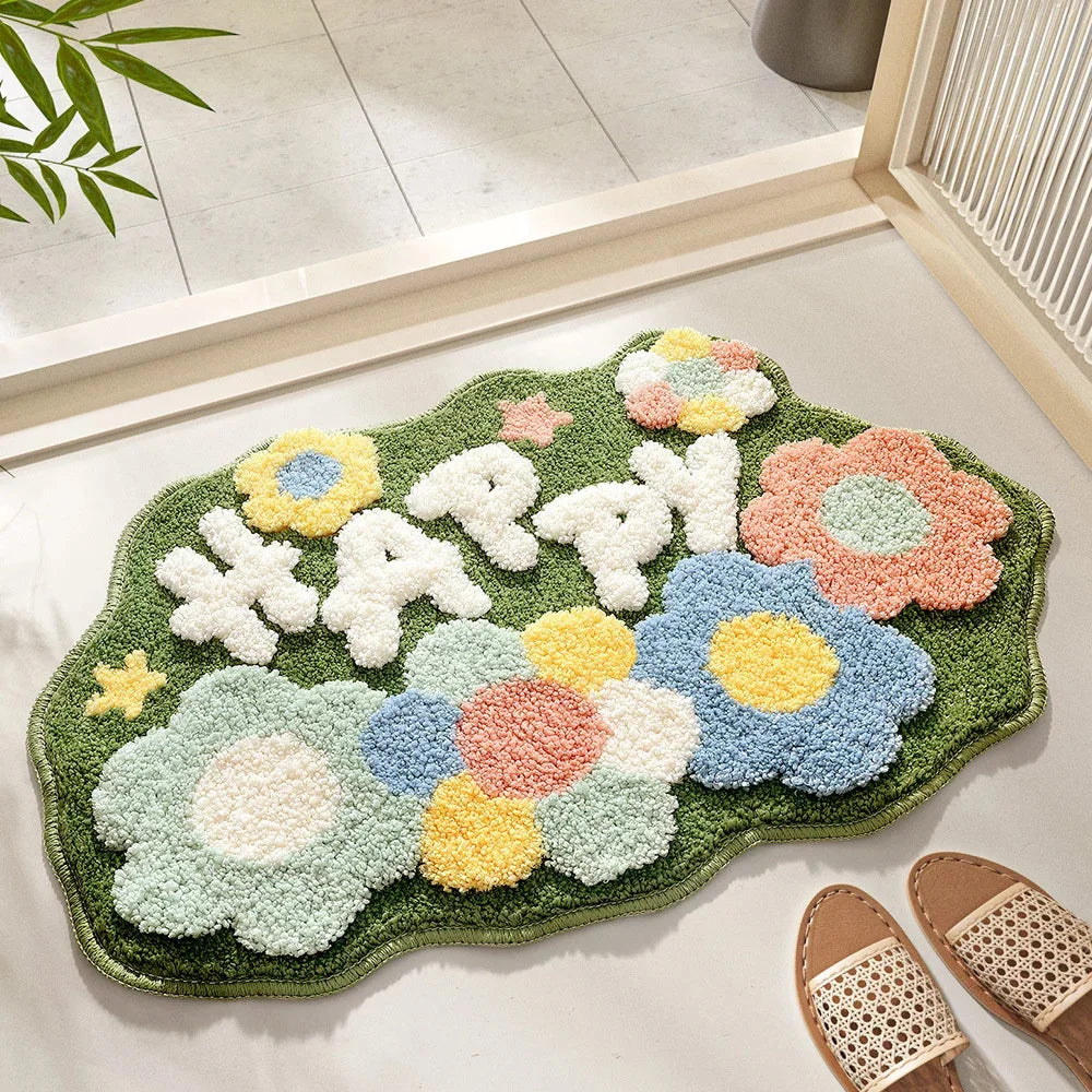 Navak Carpet Flower Shaped Cute Bathroom Mats Carpets Microfiber Tufted Mat Cute Luxury Fluffy Thick Rugs High Low Plush Irregular Carpets