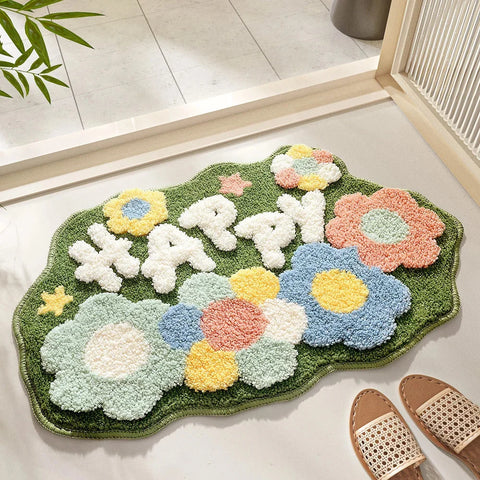 Navak Carpet Flower Shaped Cute Bathroom Mats Carpets Microfiber Tufted Mat Cute Luxury Fluffy Thick Rugs High Low Plush Irregular Carpets