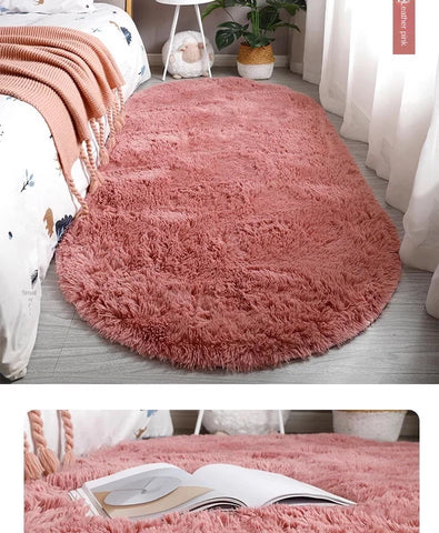 Navak Carpet Exclusive Picks Nordic ins thickened long hair tie-dyed silk hair carpet Modern simple oval bedroom bed rug, living room sofa rug