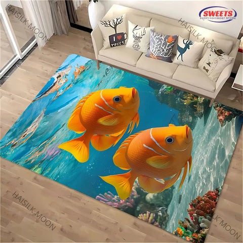 Navak Carpet Multiple Deep Sea Fish Printed Carpet Rugs for Living Rooms Bedrooms, Office Areas, All Season Mat, Marine Fish Lovers Rugs Gift
