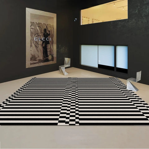Navak Carpet Light Luxury Rugs for Bedroom Black White Plaid Living Room Decoration Carpet Fluffy Soft Study Rug Home Thicken Plush Floor Mat