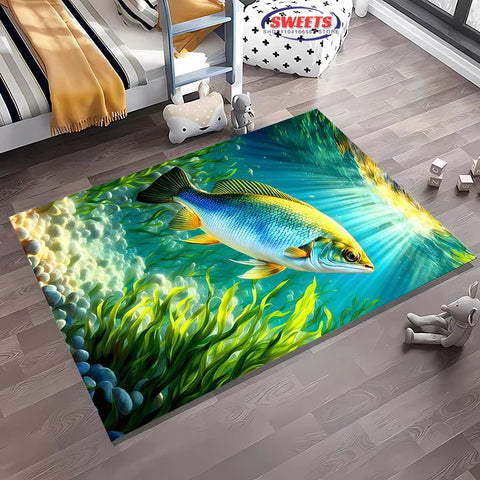 Navak Carpet Multiple Deep Sea Fish Printed Carpet Rugs for Living Rooms Bedrooms, Office Areas, All Season Mat, Marine Fish Lovers Rugs Gift