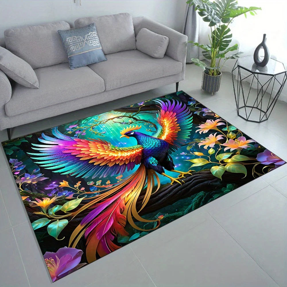 Navak Carpet Colorful Peacock Animal Print Area Rug  Crystal Velvet Non-Shedding Carpet, Large Size up to 2.16m² for Living Room,