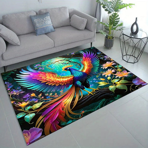 Navak Carpet Colorful Peacock Animal Print Area Rug  Crystal Velvet Non-Shedding Carpet, Large Size up to 2.16m² for Living Room,