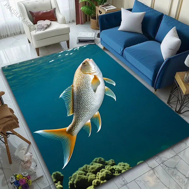 Navak Carpet Fish in The Sea Deep Sea Fish Pattern Carpet for Living Room Bedroom Bedside Floor Mat Cloakroom Playing Mat Area Rug Large Size