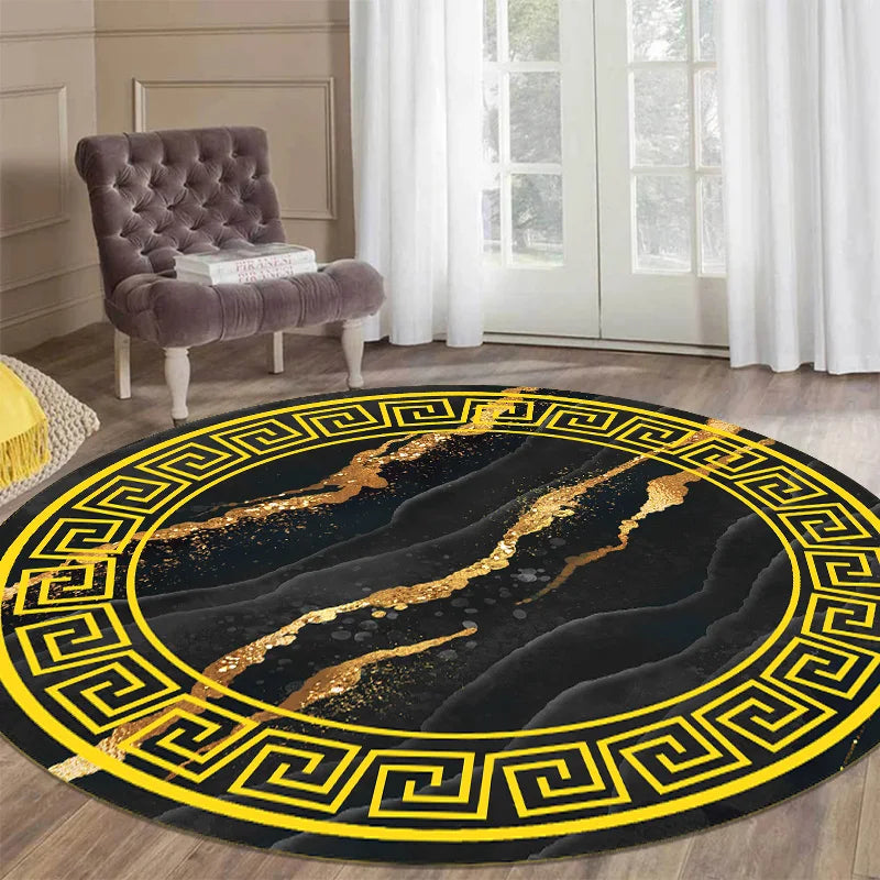 Navak Carpet Luxury Style Round Carpet Living Room White Black Green Marble Pattern Room Rugs Washable Non-slip Decor Floor Mats for Bedroom