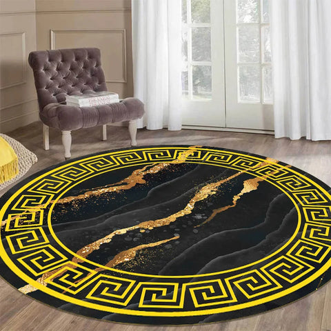 Navak Carpet Luxury Style Round Carpet Living Room White Black Green Marble Pattern Room Rugs Washable Non-slip Decor Floor Mats for Bedroom