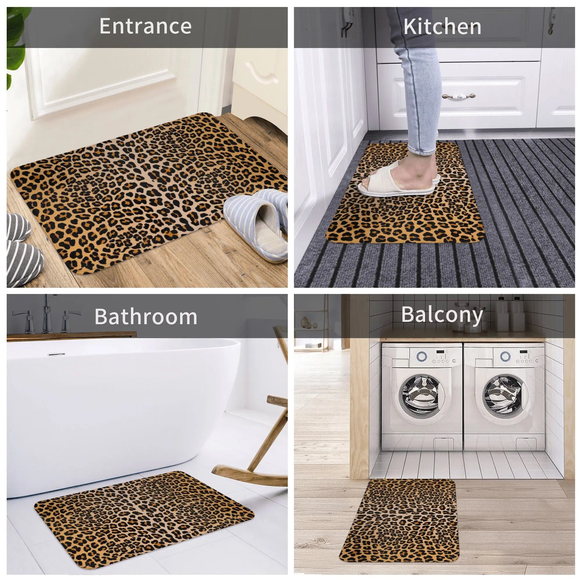 Navak Carpet Leopard print Anti-slip Doormat Floor Mat Cushion Carpet Rug for Kitchen Entrance Home Balcony Footpad Mats