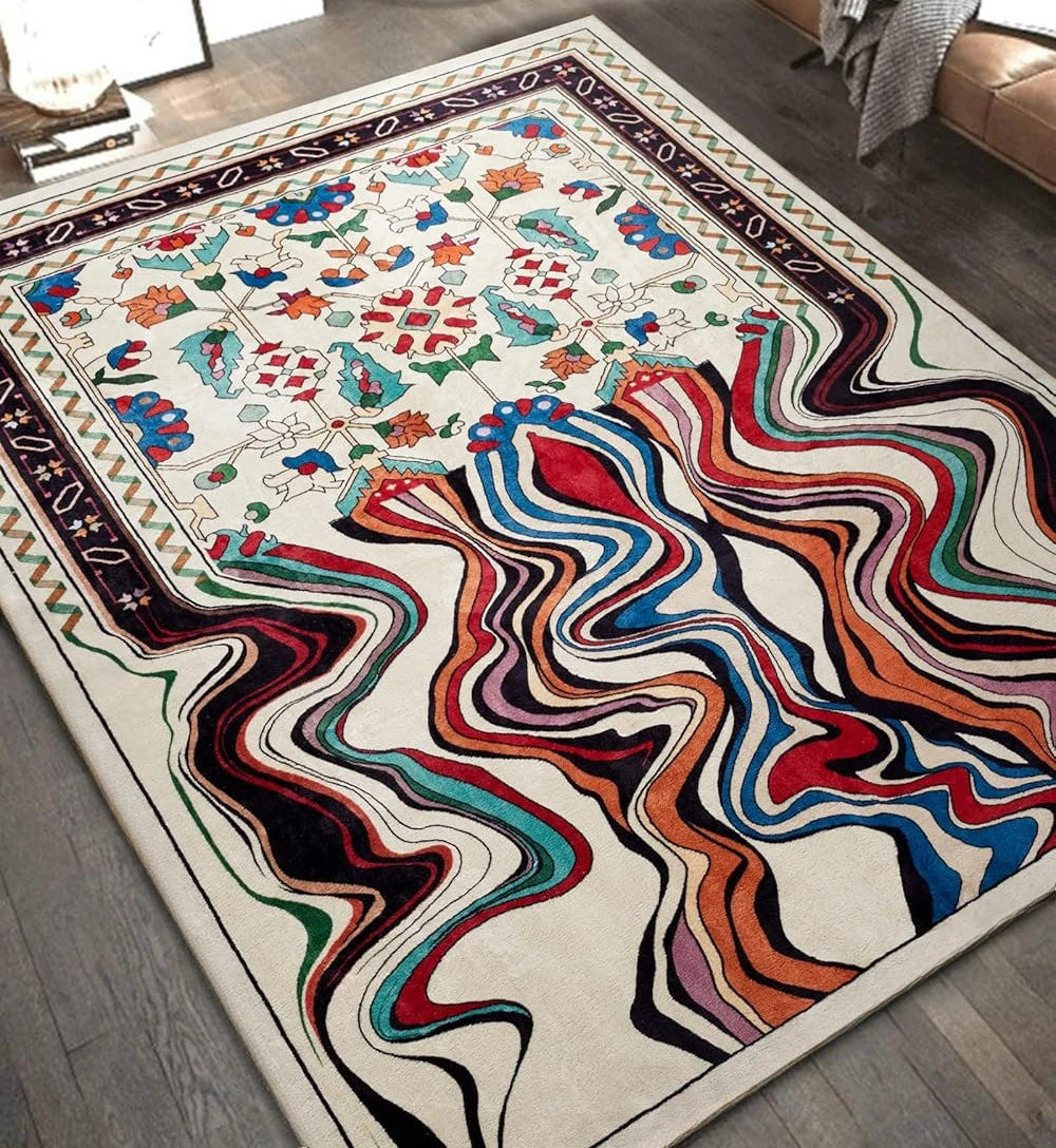 Navak Carpet Vintage Wine Red Melting Oriental Carpet for Living Room Bedroom Soft Non-Slip Area Rug Balcony Boho Wavy Funky Abstract Rugs