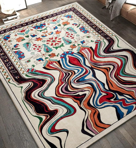 Navak Carpet Vintage Wine Red Melting Oriental Carpet for Living Room Bedroom Soft Non-Slip Area Rug Balcony Boho Wavy Funky Abstract Rugs