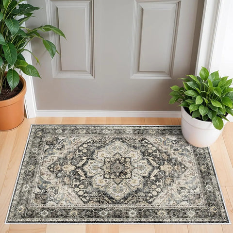 Navak Carpet Washable Oriental Area Rug  Rugs for Living Room Soft Carpet for Bedroom Waterproof Floral Distressed Indoor Stain