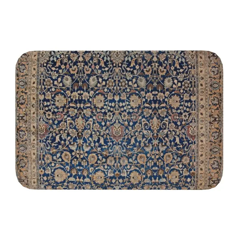 Navak Carpet Blue Antique Persian Isfahan Silk Rug With Animals Front Floor Door Entrance Mat Tribal Ethnic Floral Bath  Doormat Carpet Rug