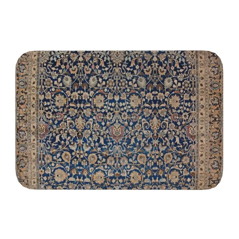 Navak Carpet Blue Antique Persian Isfahan Silk Rug With Animals Front Floor Door Entrance Mat Tribal Ethnic Floral Bath  Doormat Carpet Rug