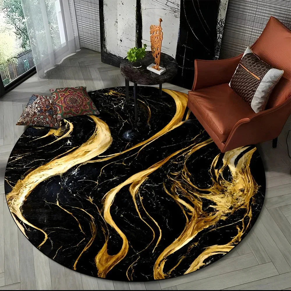 Navak Carpet 3D Luxury Marble Print Round Carpet Abstract Geometric Area Rug for Living Room Bedroom Chair Decor Non-slip Floor Mat Doormat