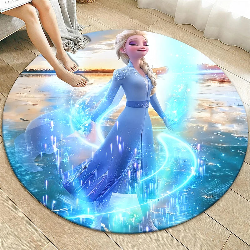 Navak Carpet Princess Elsa Cartoon Print Round Carpet, Bedroom Decorative Carpet, Living Room Bathroom Picnic Camping Entrance Non-slip Mat