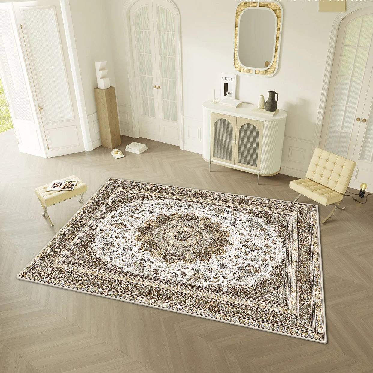 Navak Carpet Persian Retro Style Living Room Carpet Light Luxury Decoration Home Easy Clean Floor Mat Bedroom Cloakroom Non-slip Washable Rug