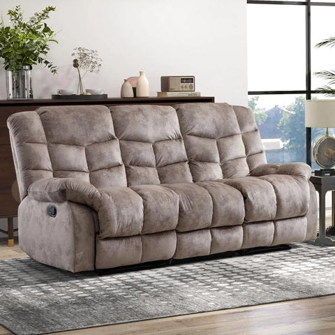 Navak Carpet Manual Reclining Sofa, 3 Seat Recliner Sofa with Armrest and Overstuffed Backrest, Couch Set for Living Room, Bedroom