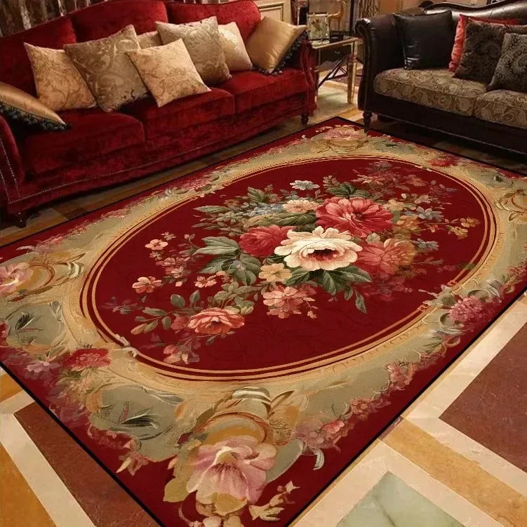 Navak Carpet European Style Peony Flower Luxury Carpet Red Festive Rug Washroom Floor Mat Bedroom Decor Rugs Living Room Rugs for Bedroom