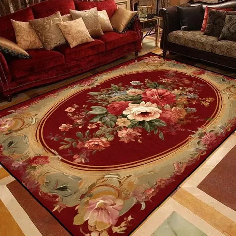 Navak Carpet European Style Peony Flower Luxury Carpet Red Festive Rug Washroom Floor Mat Bedroom Decor Rugs Living Room Rugs for Bedroom