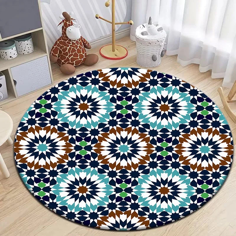 Navak Carpet Moroccan Style Printed Round Carpet for Living Room Area Rugs Camping Picnic Mats Anti-Slip Rug Yoga Mat Doormat Floor Mat