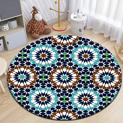 Navak Carpet Moroccan Style Printed Round Carpet for Living Room Area Rugs Camping Picnic Mats Anti-Slip Rug Yoga Mat Doormat Floor Mat