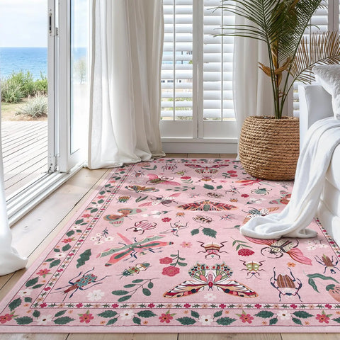Navak Carpet Pink Washable Rugs Soft Modern Pink Rugs for Bedroom Girls Living Room Non Slip Carpet