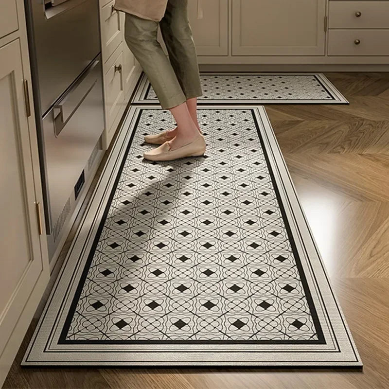 Navak Carpet Kitchen Carpet Absorbent Floor Mat Diatom Mud Oil Absorption Non-slip Foot Mats Long Rug Black Plaid Home Decoration Rugs 주방 깔개