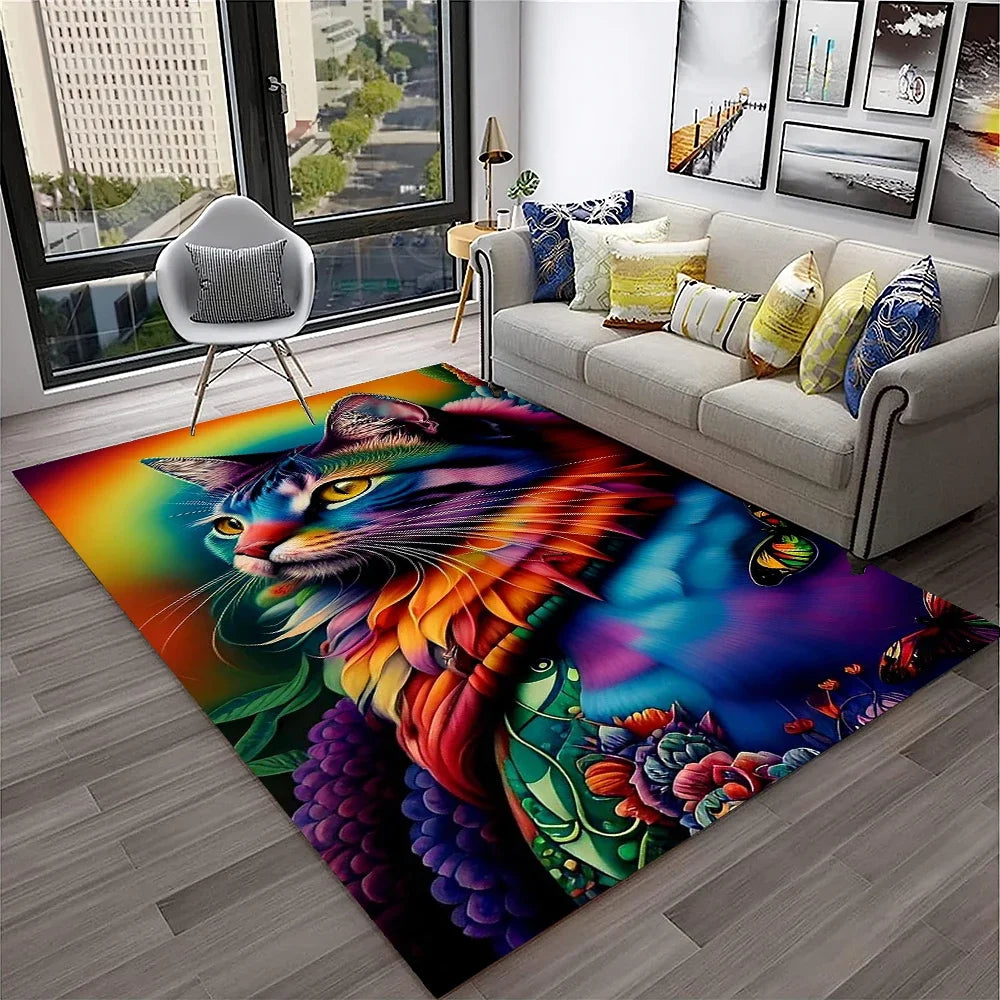 Navak Carpet 3D Cute Cat Flower Cartoon Carpet Rug for Home Living Room Bedroom Sofa Doormat Decor,Child Play Area Rug Non-slip Floor Mat
