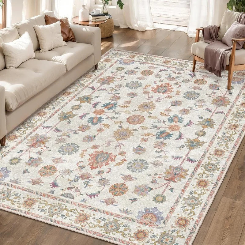 Navak Carpet Pink Vintage Living Room Carpet Bohemian Style Light Luxury Bedroom Rug Large Area Machine Washable Non-slip Coffee Table Mat 러그