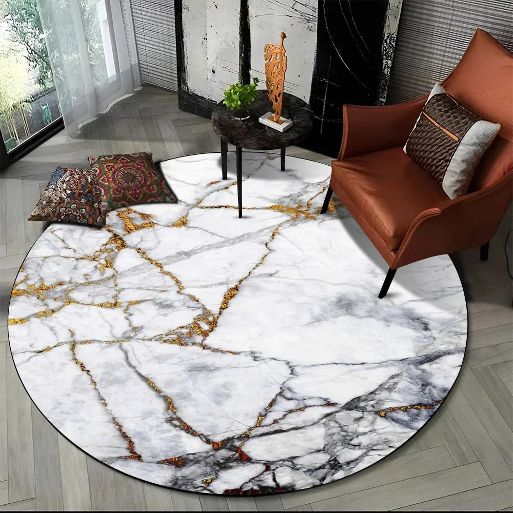 Navak Carpet 3D Luxury Marble Print Round Carpet Abstract Geometric Area Rug for Living Room Bedroom Chair Decor Non-slip Floor Mat Doormat