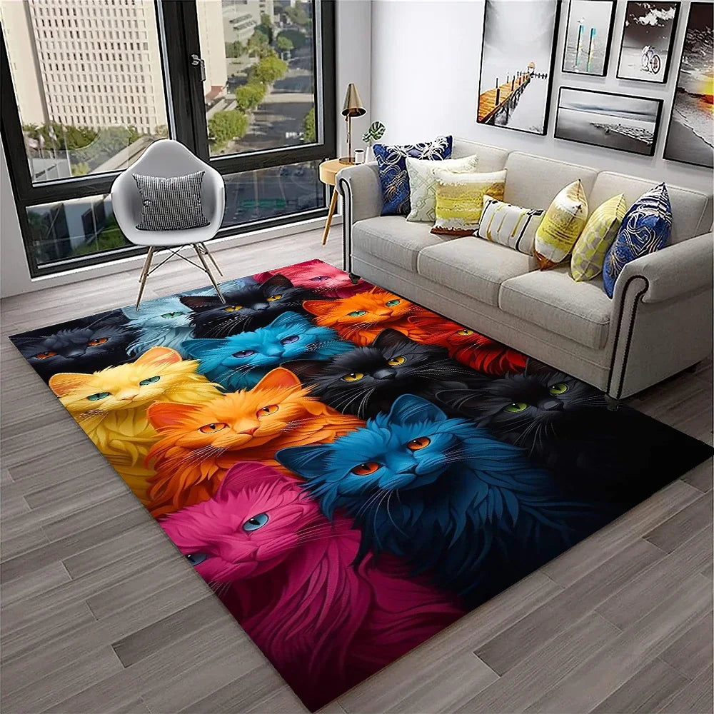 Navak Carpet 3D Cute Cat Flower Cartoon Carpet Rug for Home Living Room Bedroom Sofa Doormat Decor,Child Play Area Rug Non-slip Floor Mat