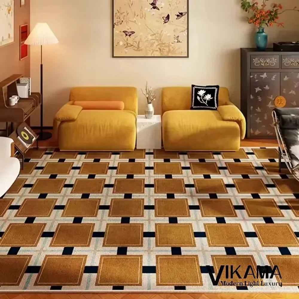 Navak Carpet Exclusive Picks Loop-Pile Carpet Light Luxurious Plaid Living Room Mat Bedroom Carpet Sofa Large Rug Non-Slip Washable Home Decor