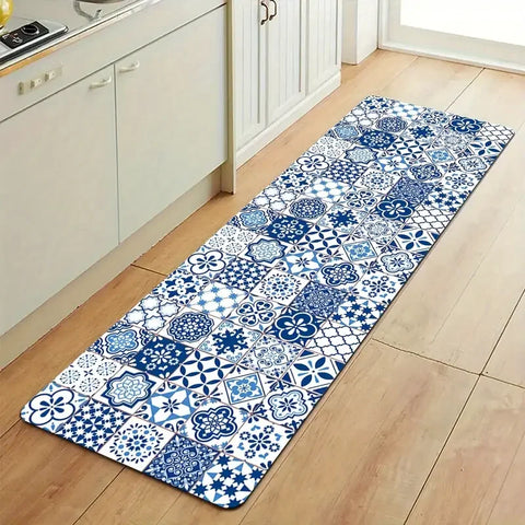Navak Carpet Modern Blue Ceramic Tile Kitchen Floor Mat Decor Kitchen Corridor Balcony Rug Laundry Room Mat Bathroom Anti-slip Doormat Decor