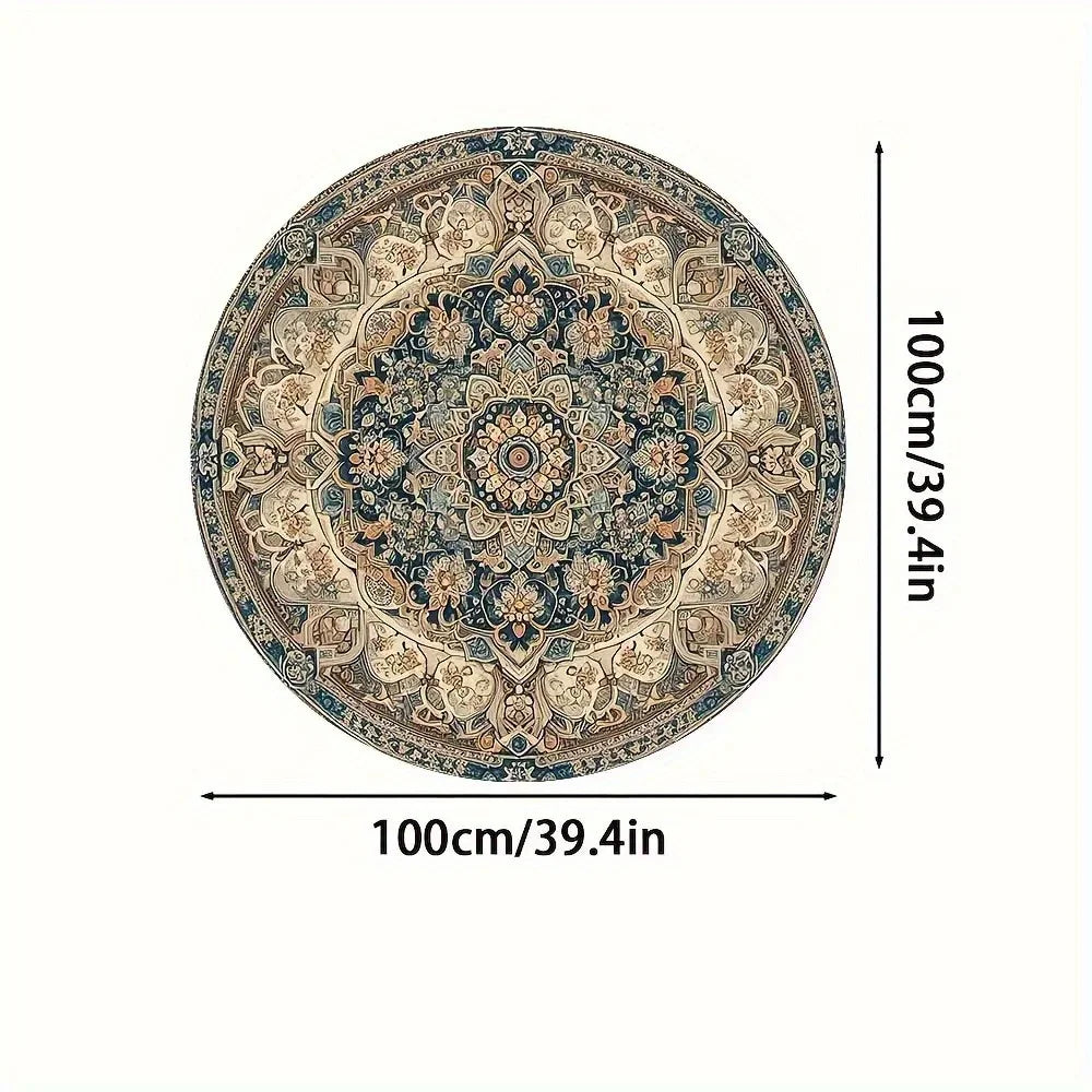 Navak Carpet 1pc Dark Persian Bohemian Round Mat square Crystal Velvet, Machine Washable, Durable Rubber Backing Luxury Carpet, Avail