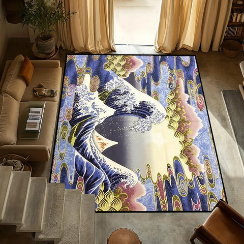 Navak Carpet small Wave Japan carpet Anti-Slip Great Kitchen Kanagawa Bedroom Handmade Tufted Rug Carpet of The Living Room Entrance