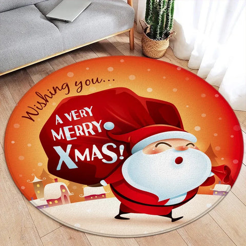 Navak Carpet Merry Christmas Happ New Year Round Rug Winter Festival Snowman Santa Claus Bedroom Living Room Xmas Home Decor Balcony Floor Ma
