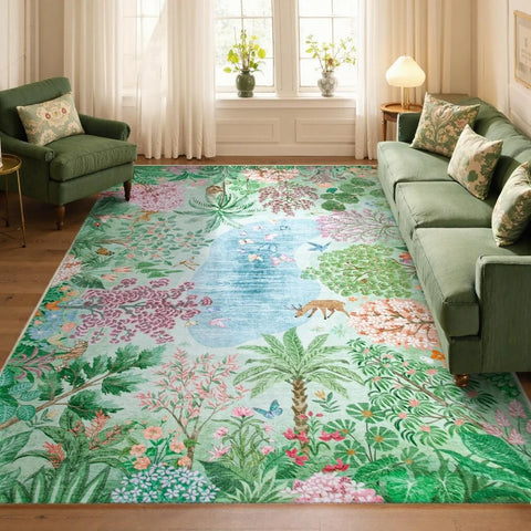 Navak Carpet Botanical Jungle Rug Green Carpet for Living Room Lounge Coffee Table Non-slip Carpet Kitchen Washable Area Rug Indoor Doormat