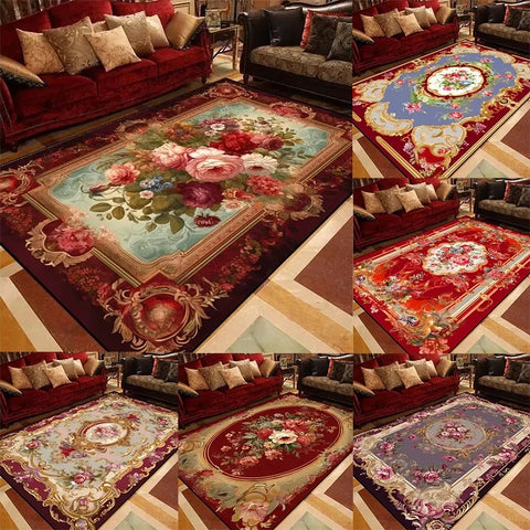 Navak Carpet European Style Peony Flower Luxury Carpet Red Festive Rug Washroom Floor Mat Bedroom Decor Rugs Living Room Rugs for Bedroom
